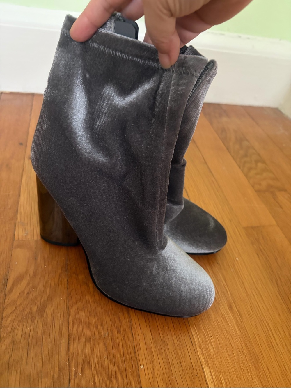 Aldo Silver Gray Velvet Block Heel Ankle Booties